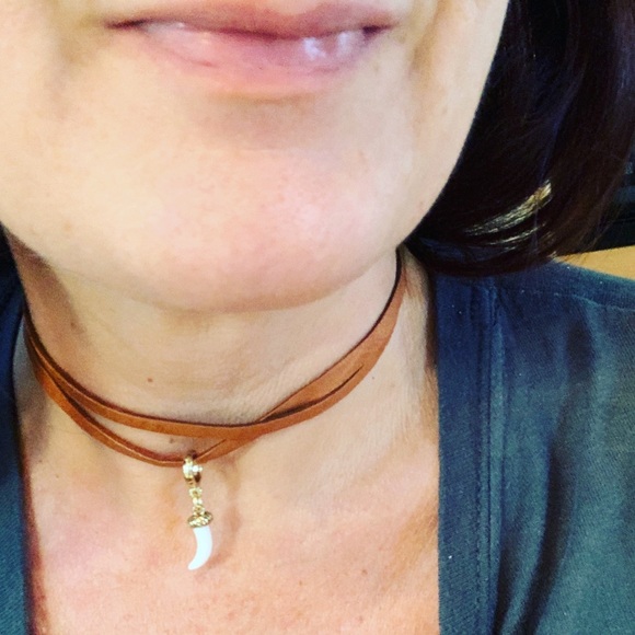 NEW choker or long necklace bone 🦴 charm brown camel leather #peacedbyalise - Picture 4 of 8